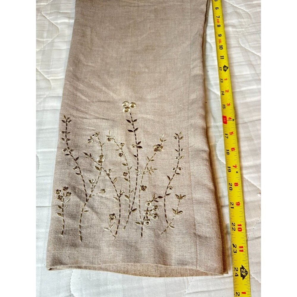 Rafaella Petites Womens Suit Beige Linen Embroidered Collared Button Classy 4P - Picture 5 of 11
